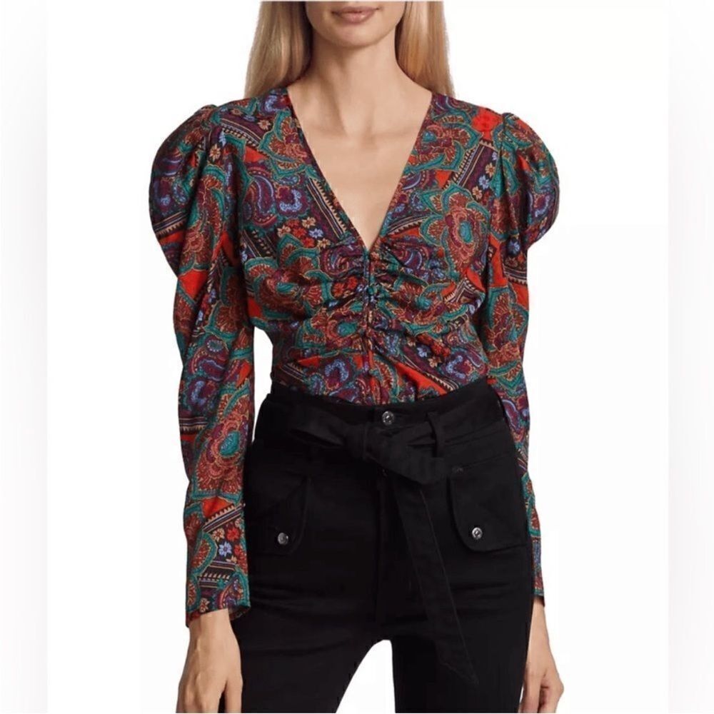 Veronica Beard NWT Simmons Silk-Blend Blouse in
Flame Red Multi Size 4